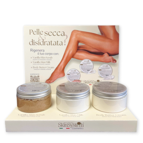 Espositore con prodotti per Pelle Secca